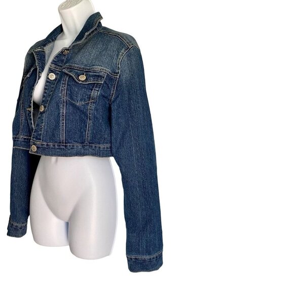 Paris Angel Embellished Crop Demin Jean Jacket Large - Picture 5 of 12